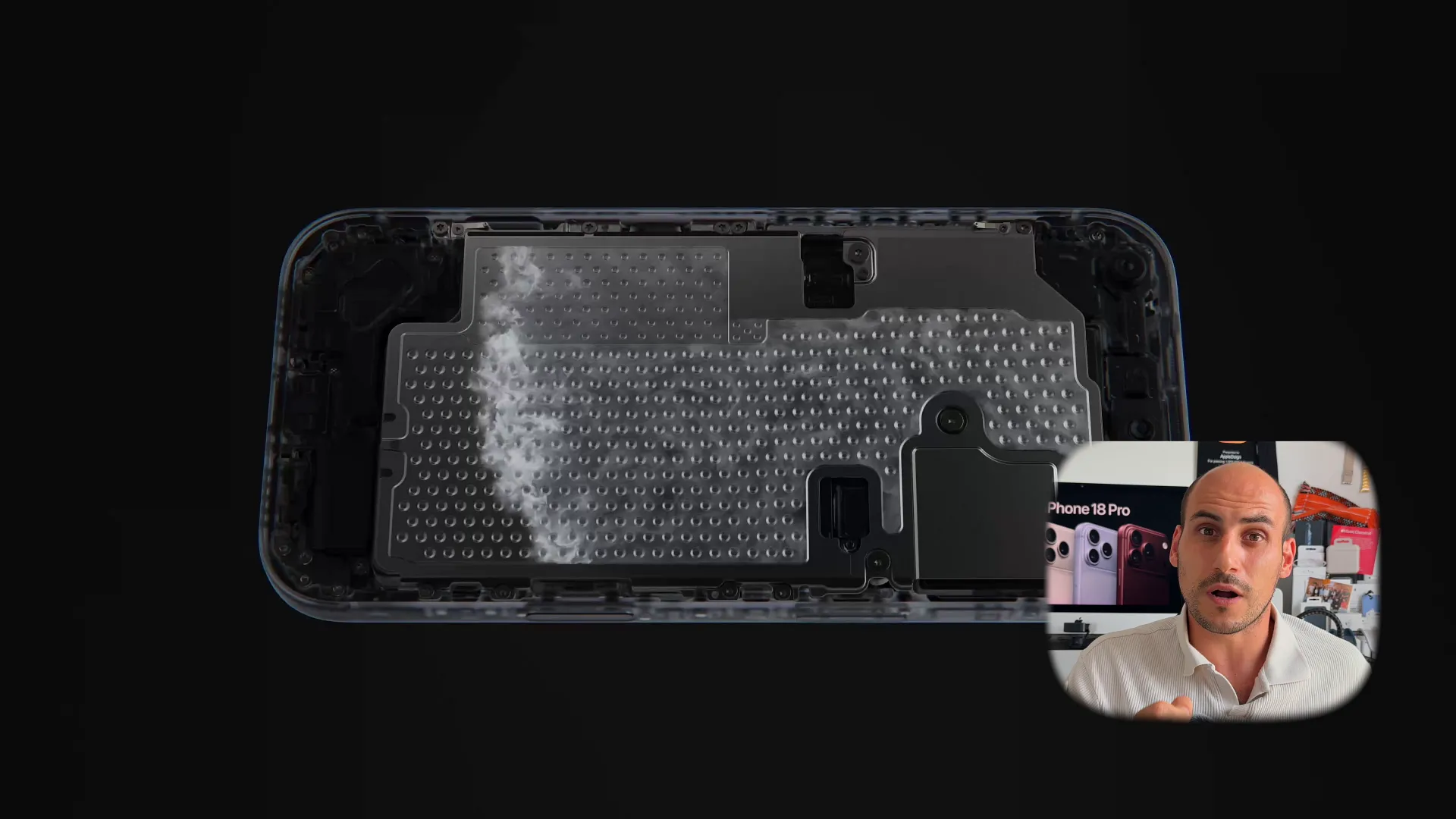 Internal view of the iPhone 18 Pro showing the new vapor chamber cooling system