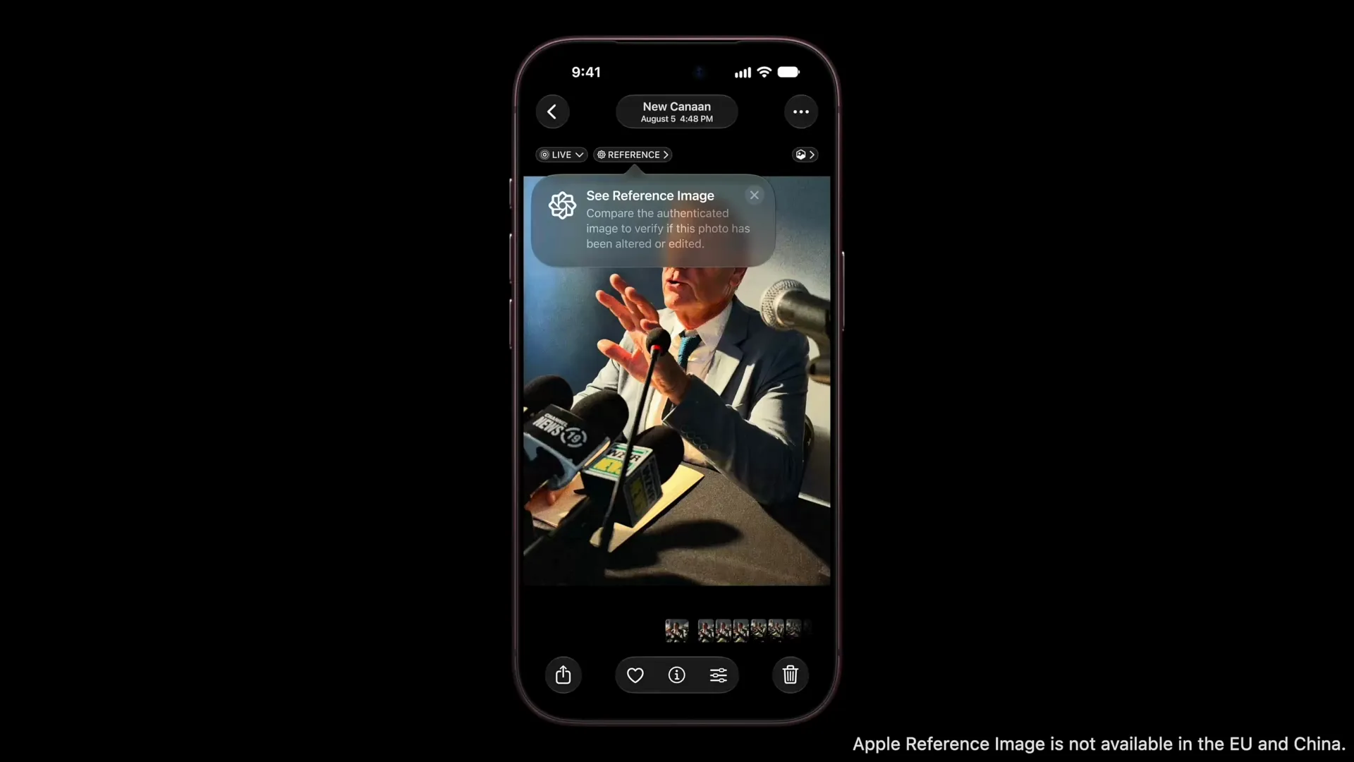 Photos settings screen showing the Share Reference Image toggle turned on